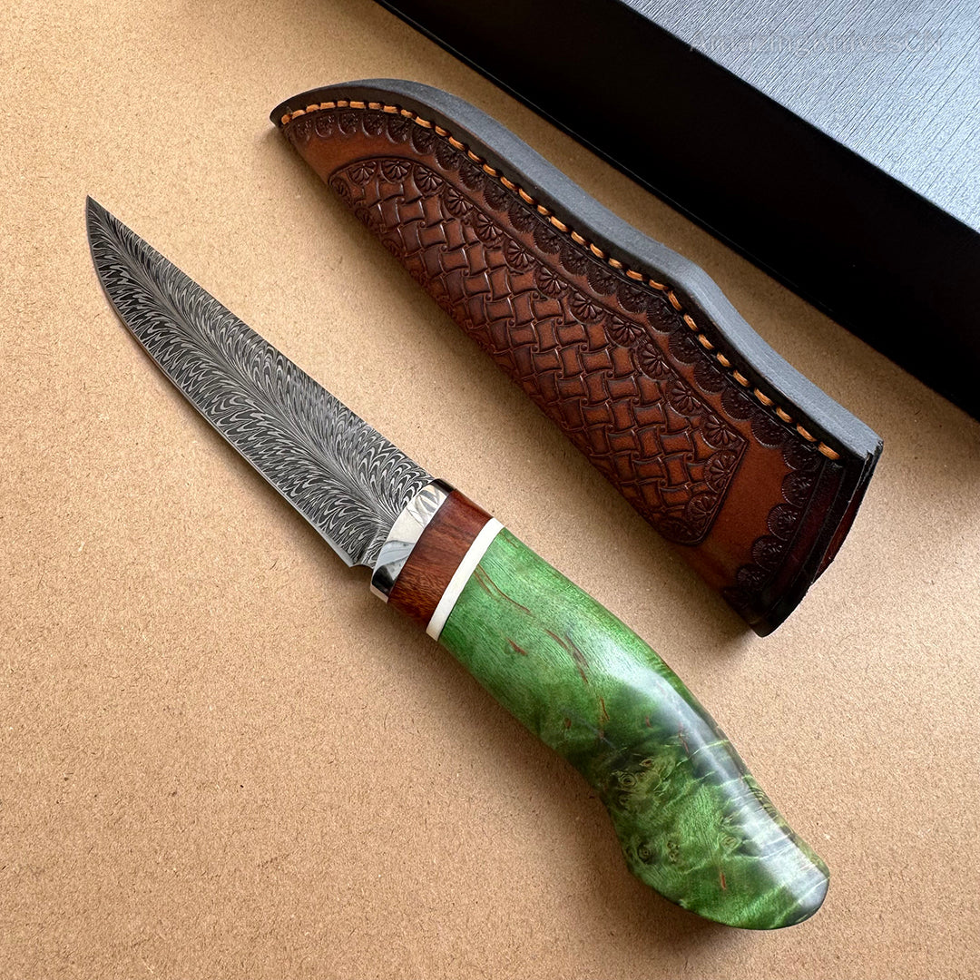 Collectible Handmade Feather Damascus Steel Knife Hunting Knife - AK-HT0974