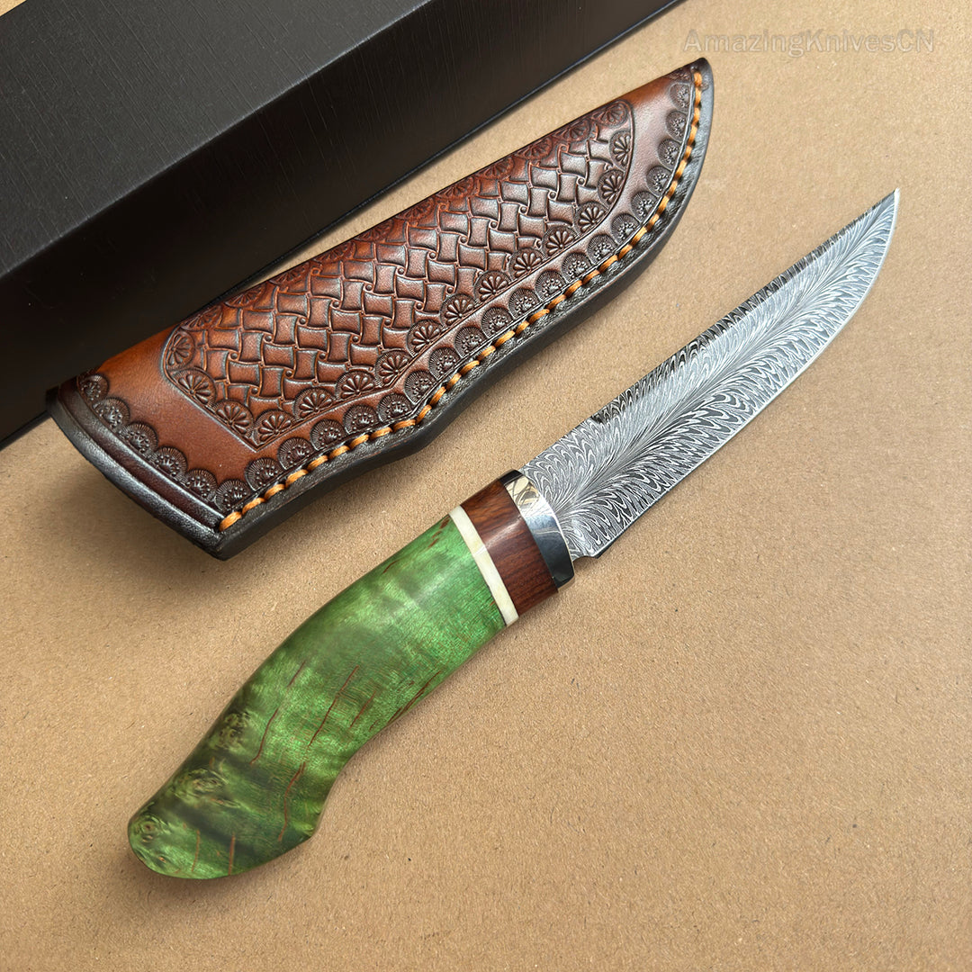 Collectible Handmade Feather Damascus Steel Knife Hunting Knife - AK-HT0974