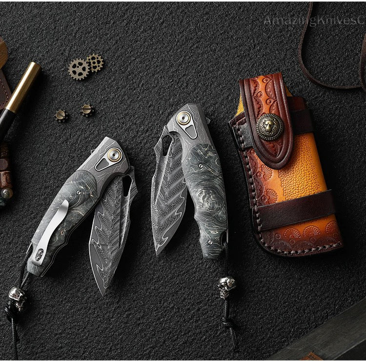 Handmade Japanese VG10 Damascus Folding Pocket Knife Stabilized Wood Handle w/ Clip - AK-HT0976