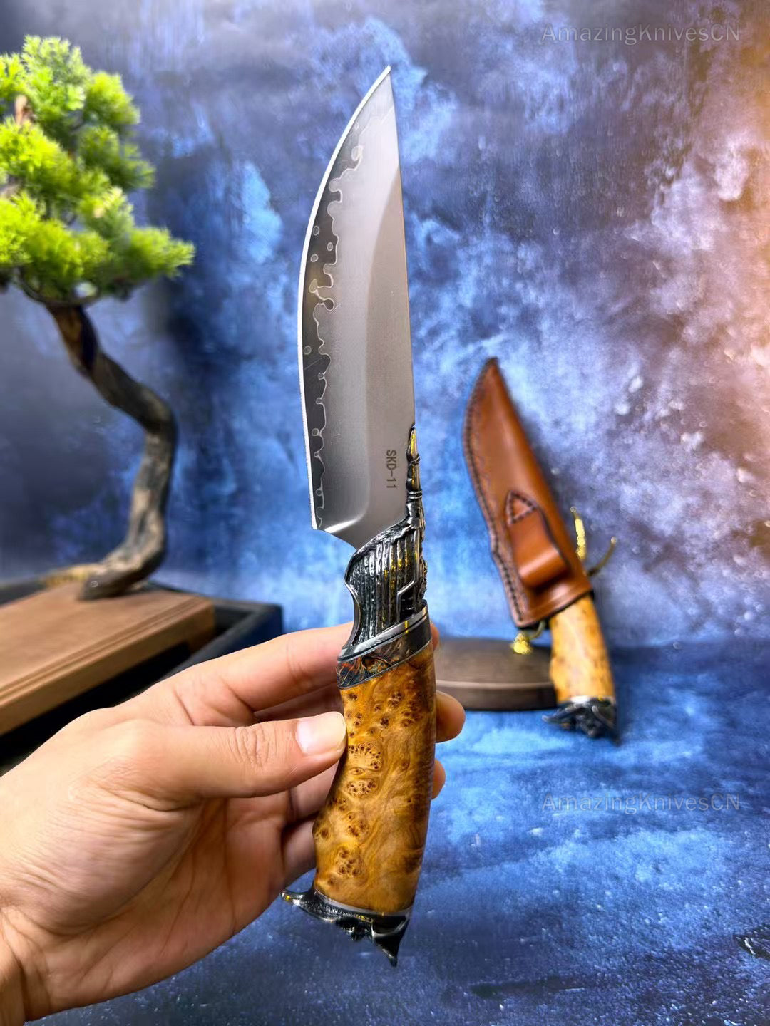 Handmade Japanese SKD-11 Steel Hunting Knife Survival Fighter Bowie Collectible - AK-HT0975