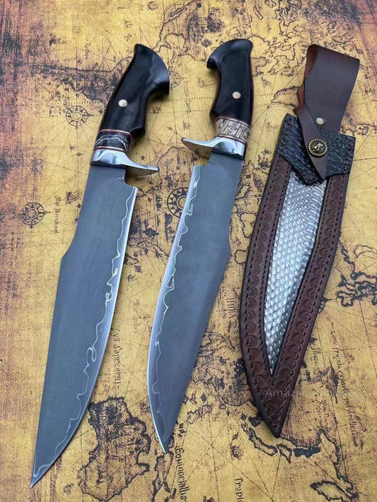 Hand Forged Japanese SKD-11 Steel Big Bowie Hunting Knife Survival Full Tang - AK-HT0848