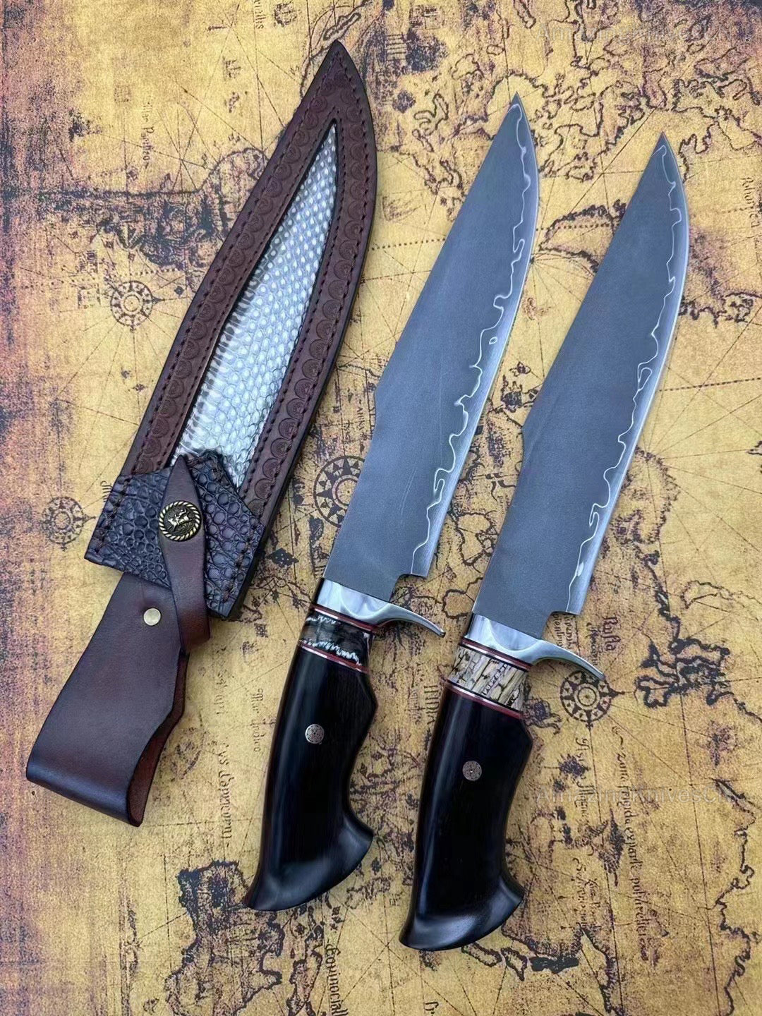 Hand Forged Japanese SKD-11 Steel Big Bowie Hunting Knife Survival Full Tang - AK-HT0848