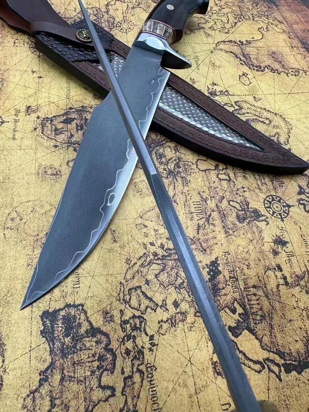 Hand Forged Japanese SKD-11 Steel Big Bowie Hunting Knife Survival Full Tang - AK-HT0848