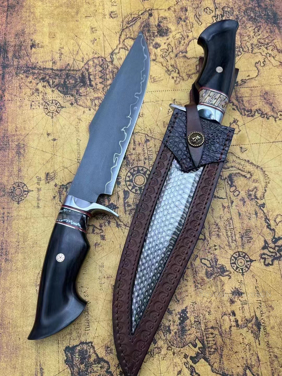 Hand Forged Japanese SKD-11 Steel Big Bowie Hunting Knife Survival Full Tang - AK-HT0848