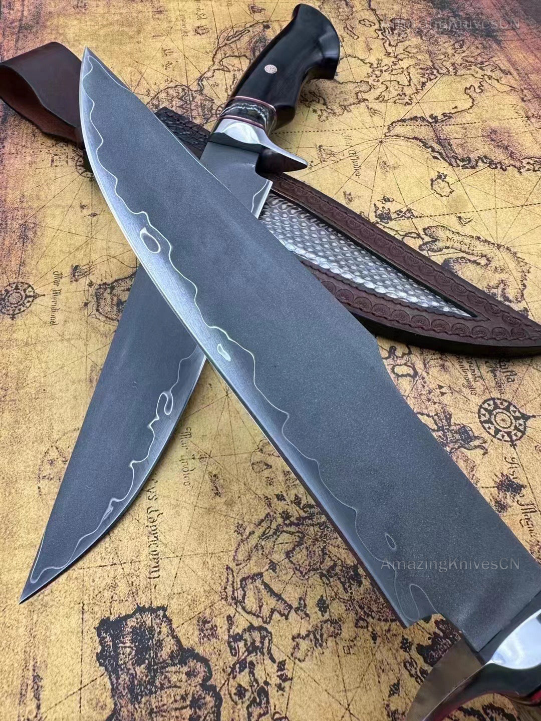 Hand Forged Japanese SKD-11 Steel Big Bowie Hunting Knife Survival Full Tang - AK-HT0848