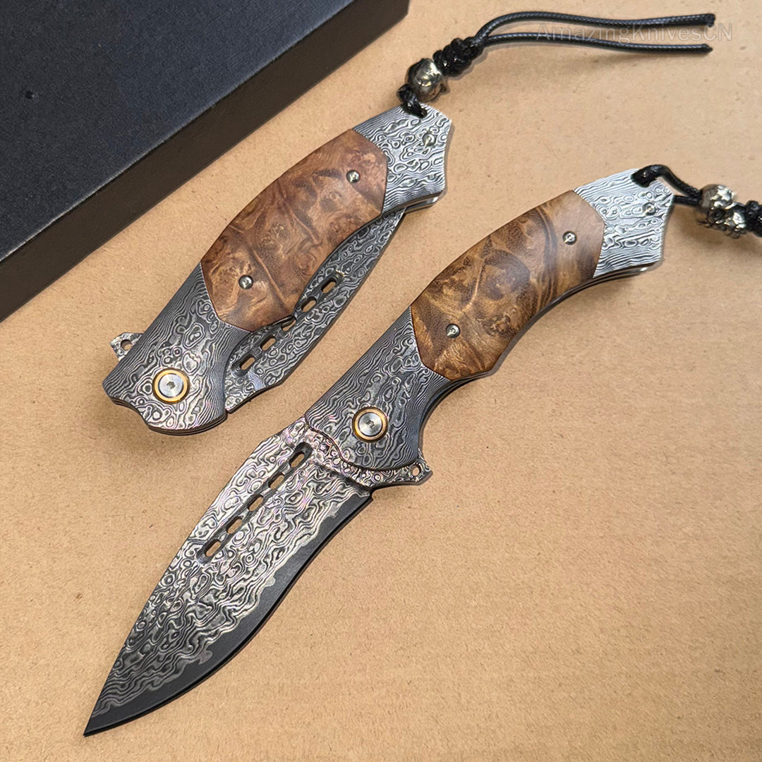 85 Layers Damascus Pocket Knife Folding Knives Ball Bearing - AK-HT0871