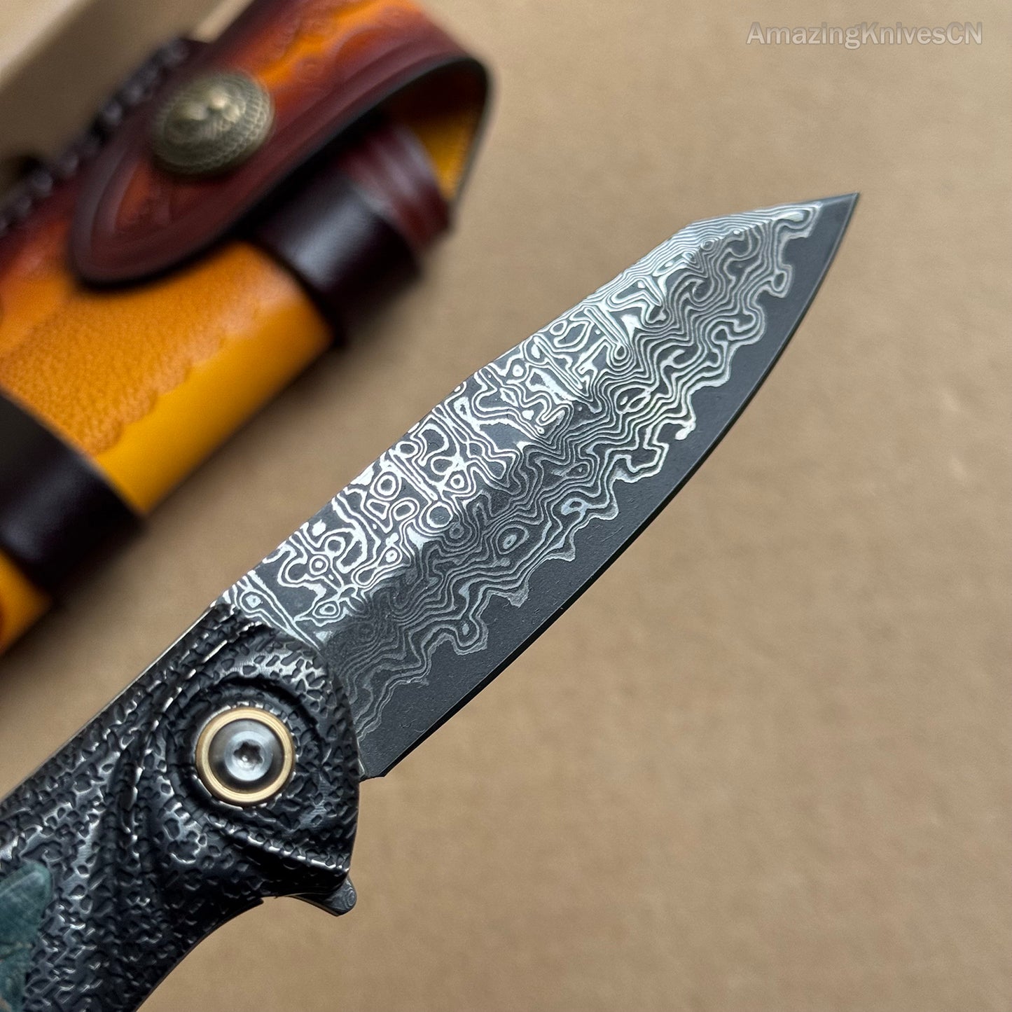 Handcrafted 75 Layer Damascus Pocket Knife Ball Bearing Survival Stabilized Wood Handle - AK-HT0977