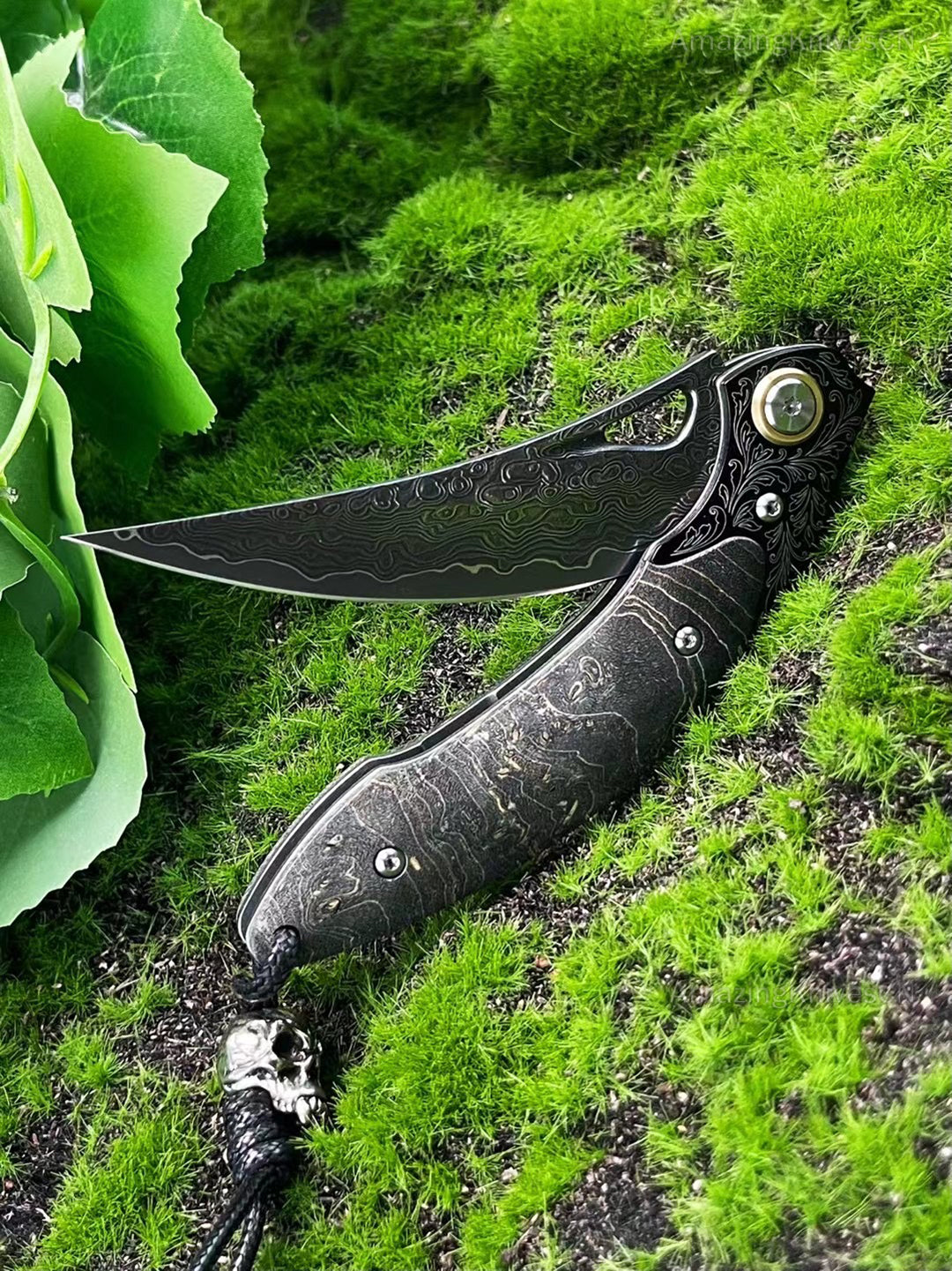Vg10 Damascus Hunting Knife Folding Pocket Knife Survival Ball Bearing W/sheath - AK-HT0858