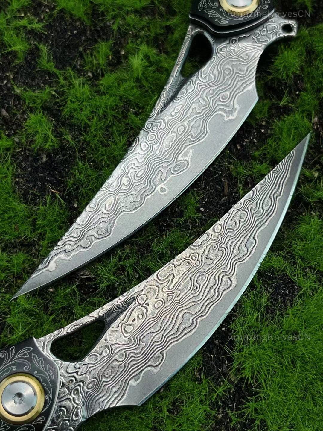 Vg10 Damascus Hunting Knife Folding Pocket Knife Survival Ball Bearing W/sheath - AK-HT0858