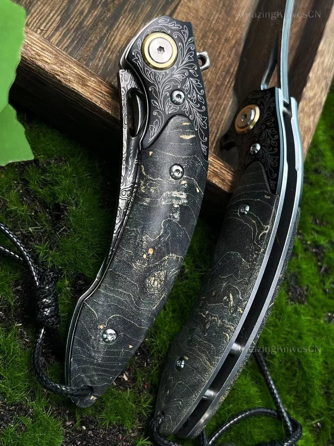 Vg10 Damascus Hunting Knife Folding Pocket Knife Survival Ball Bearing W/sheath - AK-HT0858