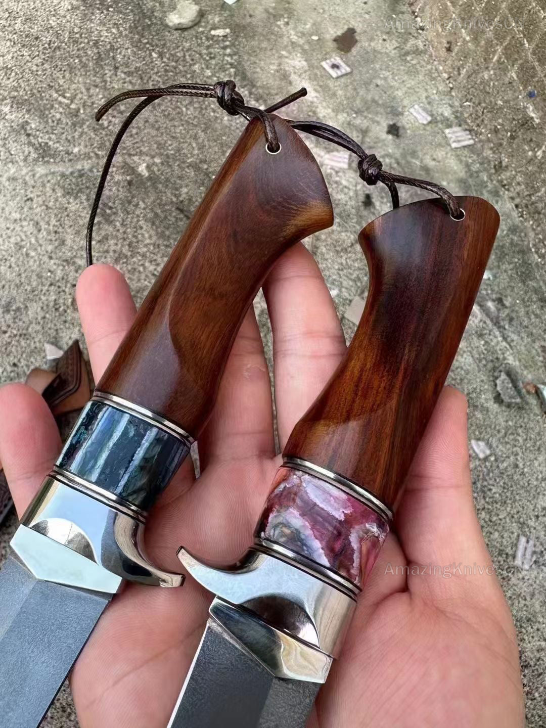 Handcrafted Wootz Steel Fixed Blade Bowie Collectible Knife Desert Ironwood Handle with Leather Sheath - AK-HT0957