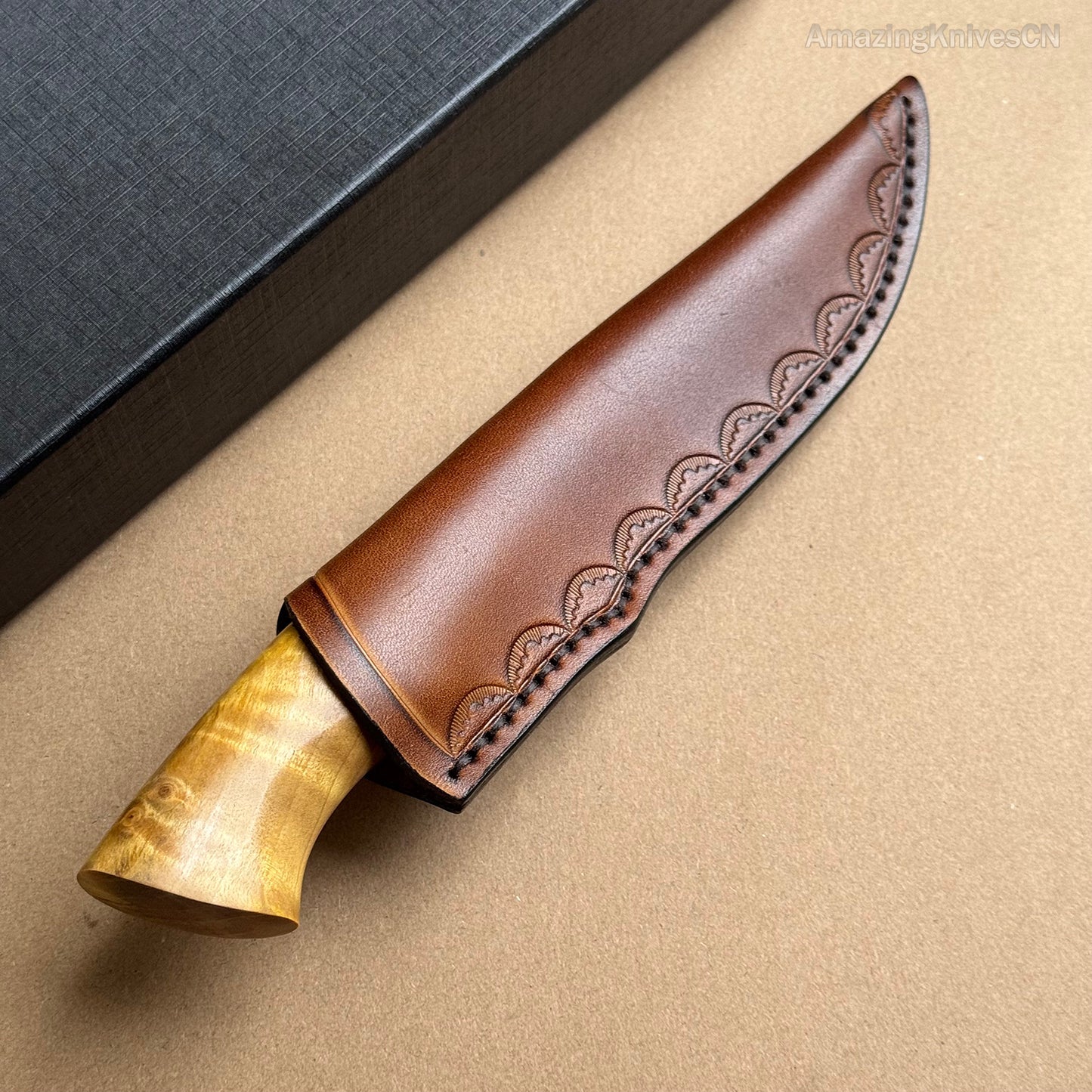 Handcrafted Damascus Vg10 Hunting Knife Survival Fixed Blade With Leather Sheath - AK-HT0935