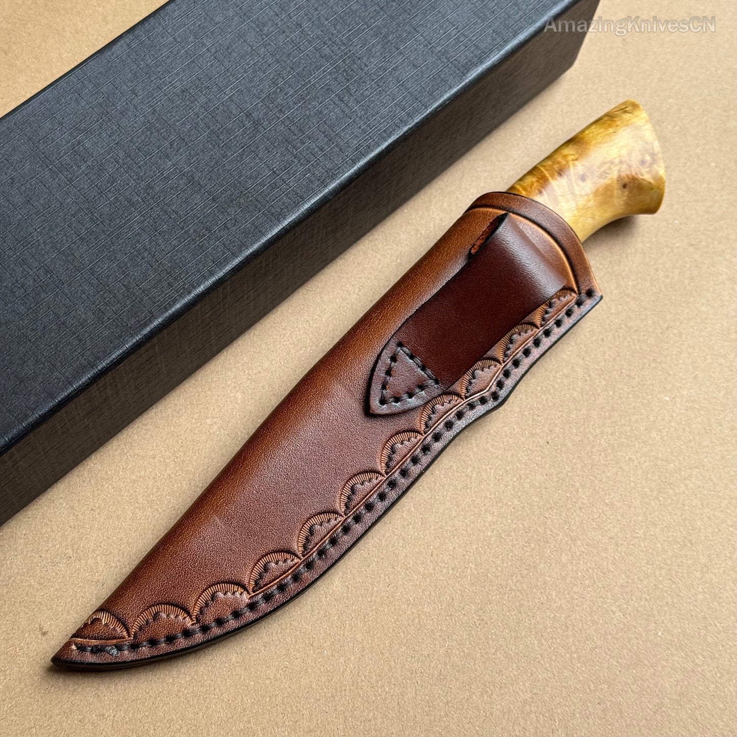 Handcrafted Damascus Vg10 Hunting Knife Survival Fixed Blade With Leather Sheath - AK-HT0935