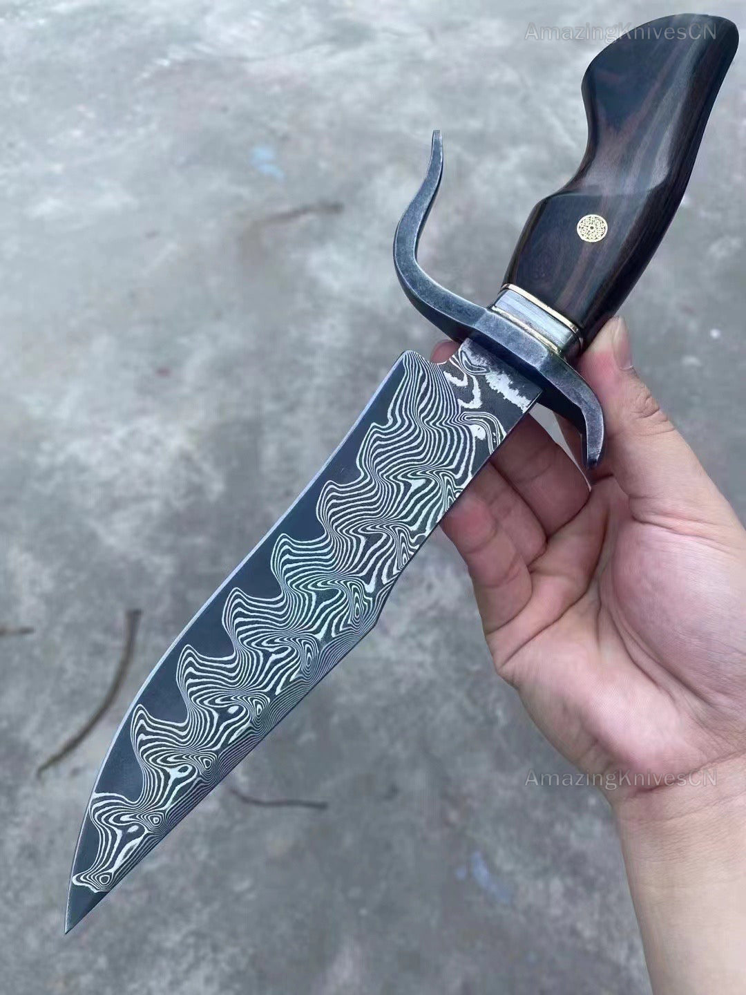 Handmade VG10 Damascus Steel Hunting Knife Survival Bowie Knife w/ Sheath Outdoor - AK-HT0638-S2