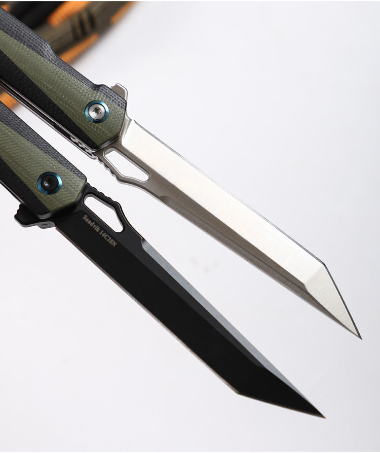 14C28N Steel Pocket Knife G10 Handle Tanto Point Flipper EDC - AK-HT0996