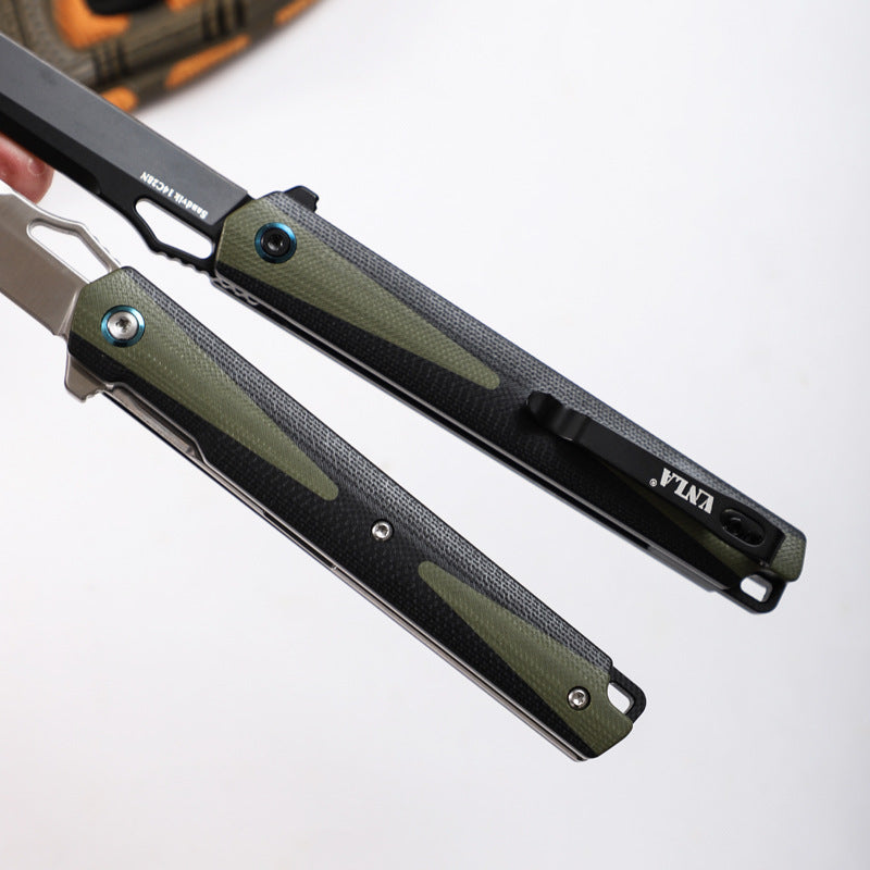 14C28N Steel Pocket Knife G10 Handle Tanto Point Flipper EDC - AK-HT0996