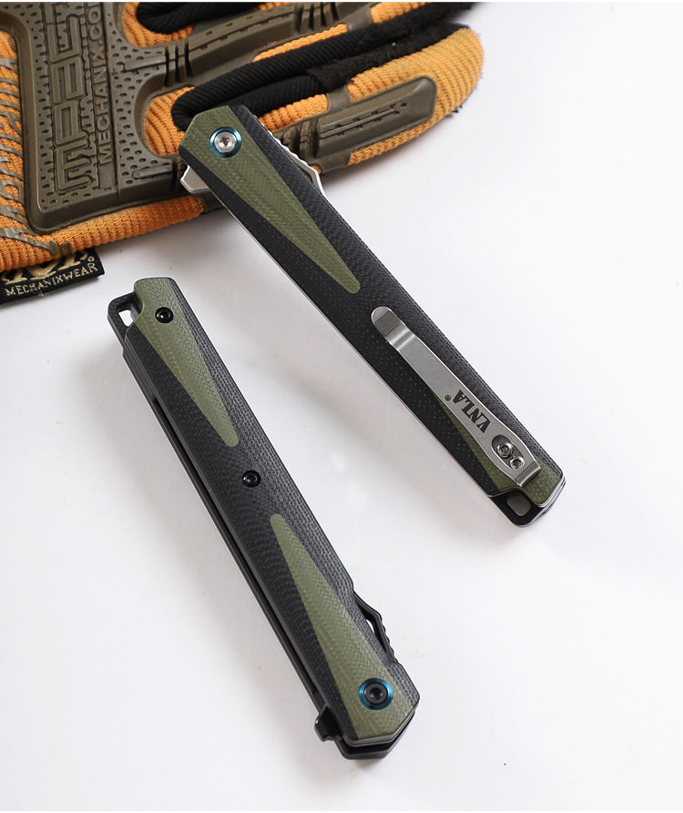 14C28N Steel Pocket Knife G10 Handle Tanto Point Flipper EDC - AK-HT0996