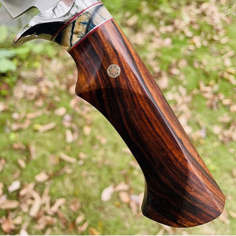 High Quality M390 Steel Bowie Knife Fixed Blade Ironwood Handle with Leather Sheath - AK-HT0839-M