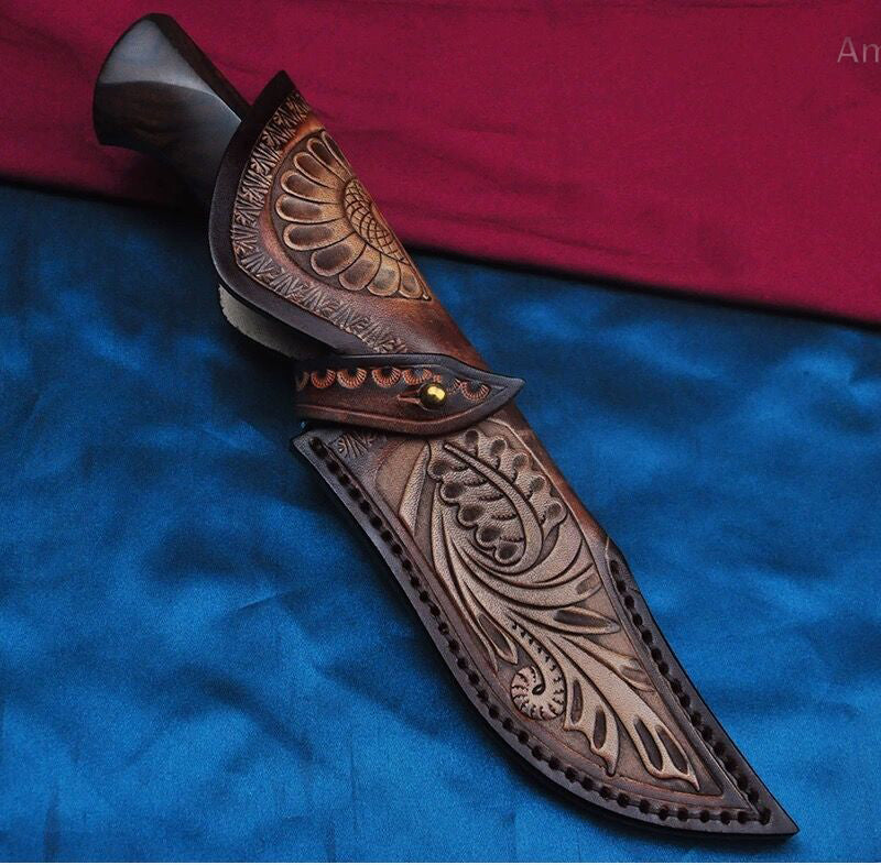 High Quality M390 Steel Bowie Knife Fixed Blade Ironwood Handle with Leather Sheath - AK-HT0839-M