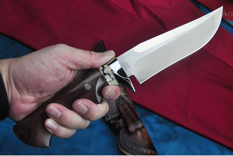 High Quality M390 Steel Bowie Knife Fixed Blade Ironwood Handle with Leather Sheath - AK-HT0839-M