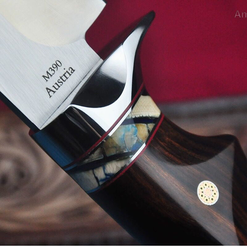 High Quality M390 Steel Bowie Knife Fixed Blade Ironwood Handle with Leather Sheath - AK-HT0839-M