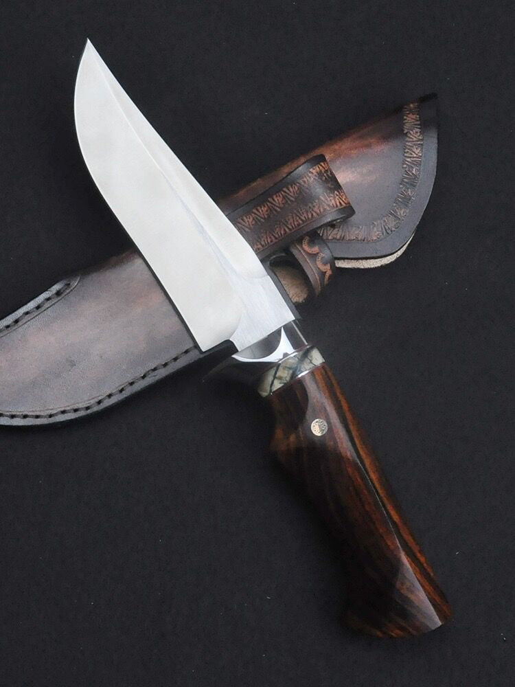High Quality M390 Steel Bowie Knife Fixed Blade Ironwood Handle with Leather Sheath - AK-HT0839-M