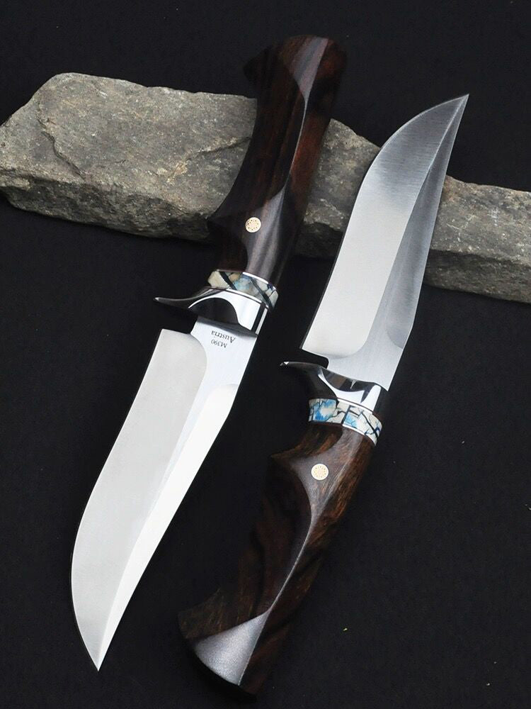 High Quality M390 Steel Bowie Knife Fixed Blade Ironwood Handle with Leather Sheath - AK-HT0839-M