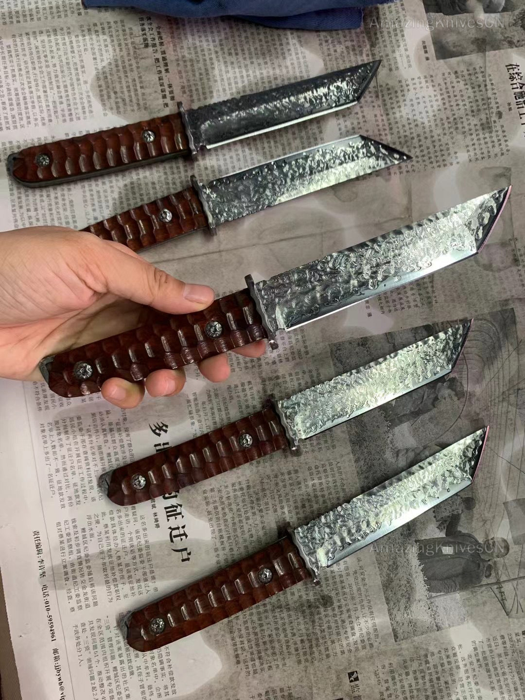 Japanese VG10 Damascus Hunting Knife Katana Knife Samurai Full Tang Sword Tanto - AK-HT0570