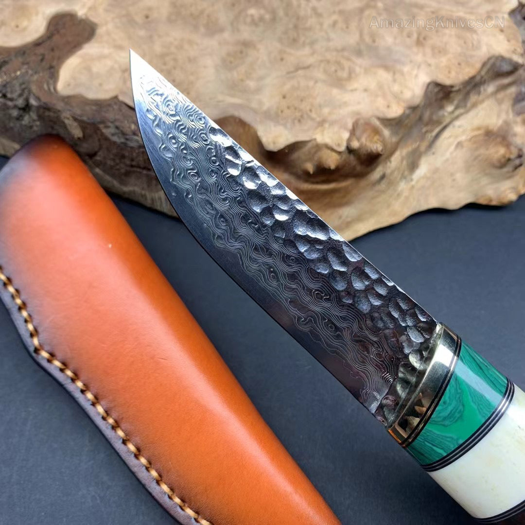 Vg10 Damascus Hunting Knife Fixed Blade Wood Handle with Sheath Camping Survival- AK-HT0367