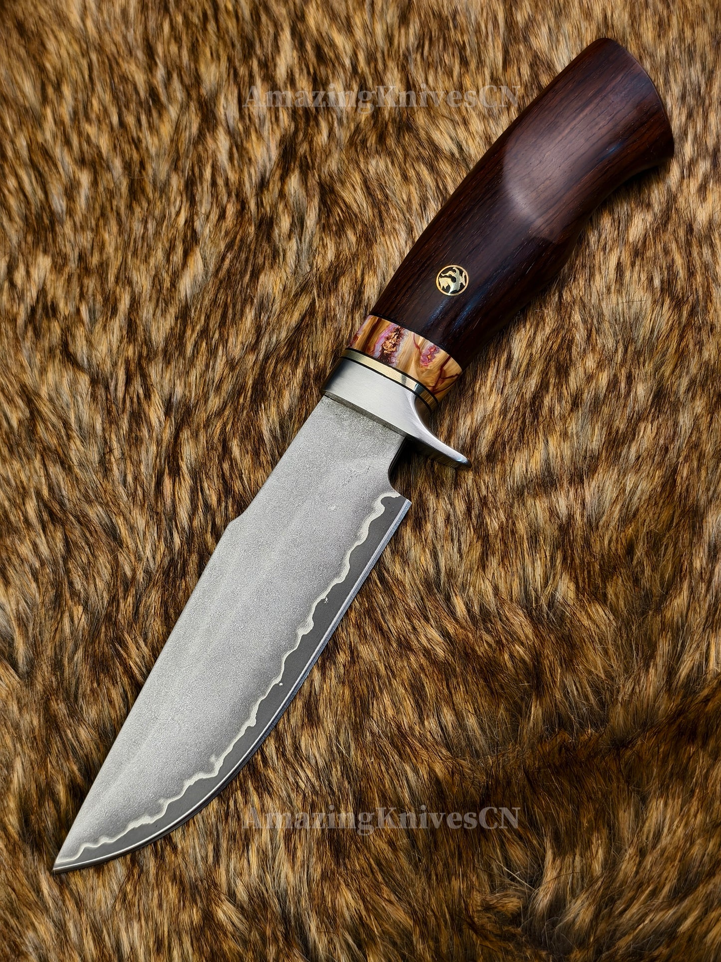 Rare Handforged Damascus Steel Ironwood Straight Hunting Outdoor Knife with Sheath- AK-HT0998