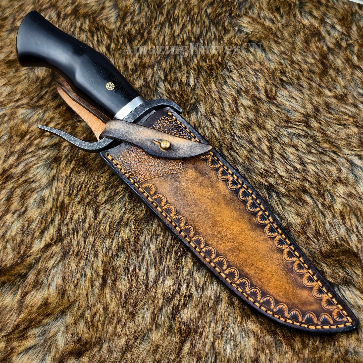 Hand Forged Damascus Steel Hunting Knife Bowie Survival Fixed Blade Full Tang- AK-HT0779-N