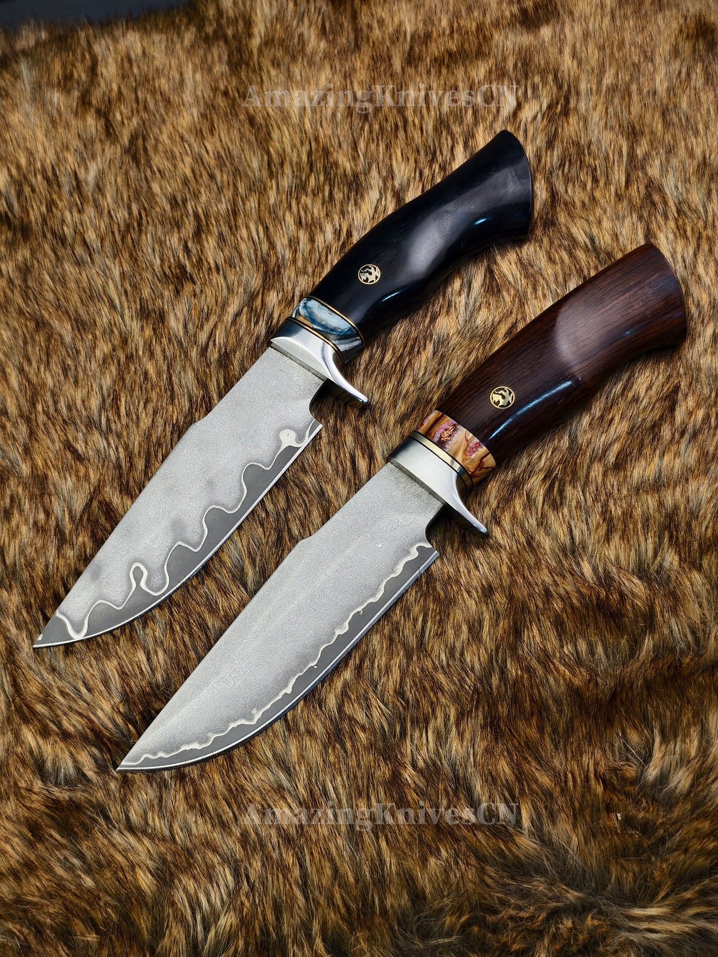 Rare Handforged Damascus Steel Ironwood Straight Hunting Outdoor Knife with Sheath- AK-HT0998