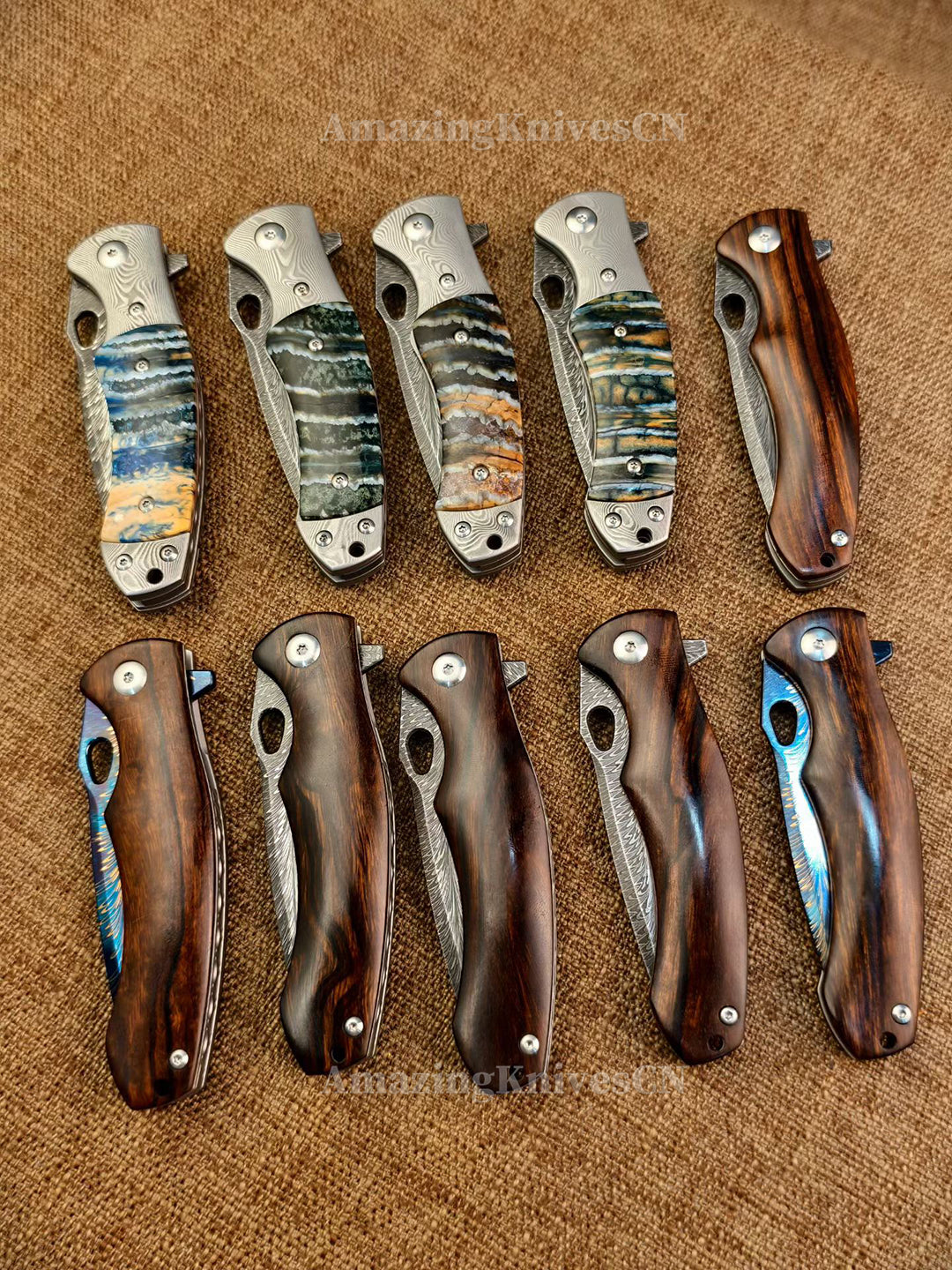 Collectible Feather Knife Folding Pocket Knife Survival Tactical Ball Bearing Flipper with Leather Sheath - AK-HT1010