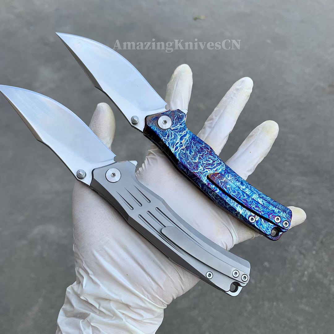 Sandvik 14C28N Steel Steel Pocket Knife TC4 Titanium Handle Ball Bearing with Clip - AK-HT1011