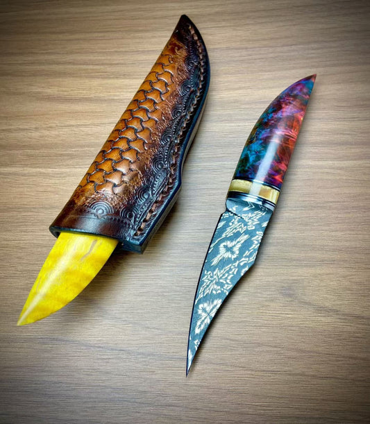 Premium Hand-Engraved Mosaic Damascus Collector's Knife - AK-HT1063