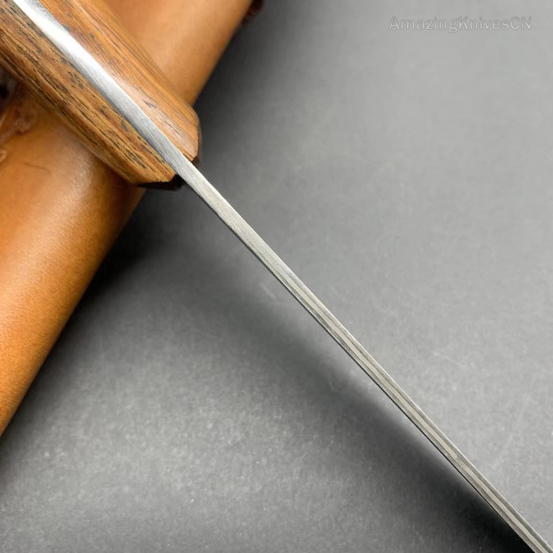 VG10 Damascus Utility Knife Paring Knife Fixed Blade Ebony Handle w/ Sheath - AK-HT0912