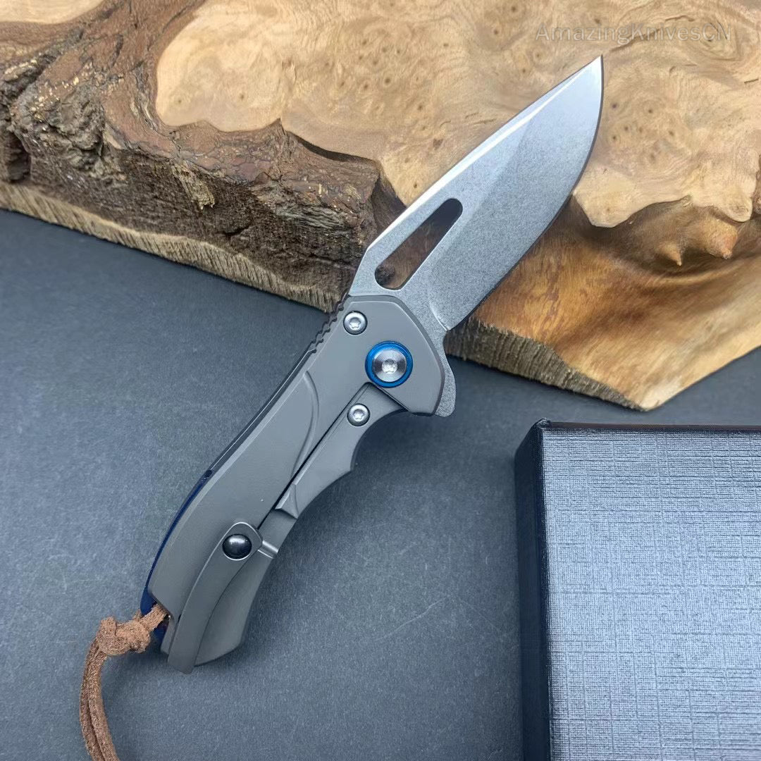 M390 Blade Pocket Knife Titanium Handle with Clip- AK-HT0930