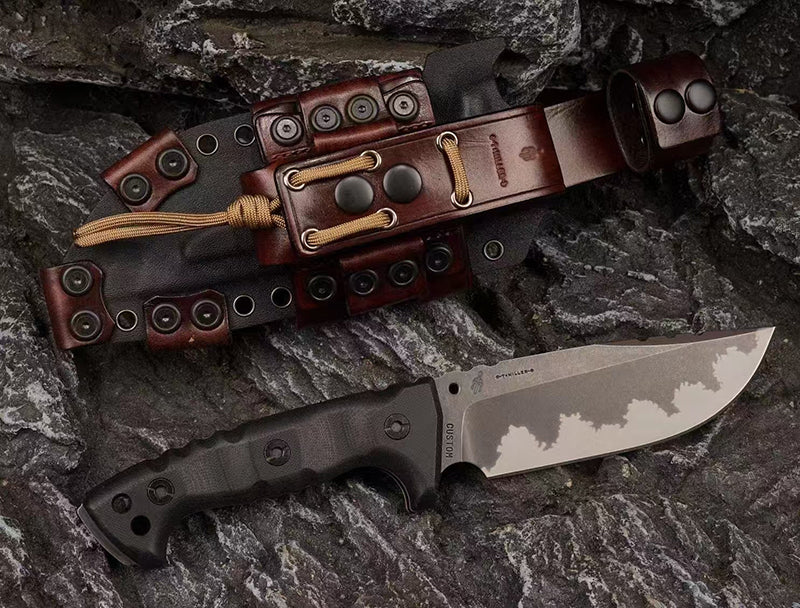 Heavy-Duty Tactical Fixed Blade Knife – CPM-3V Steel, Modular Kydex & Leather Sheath - AK-HT1036