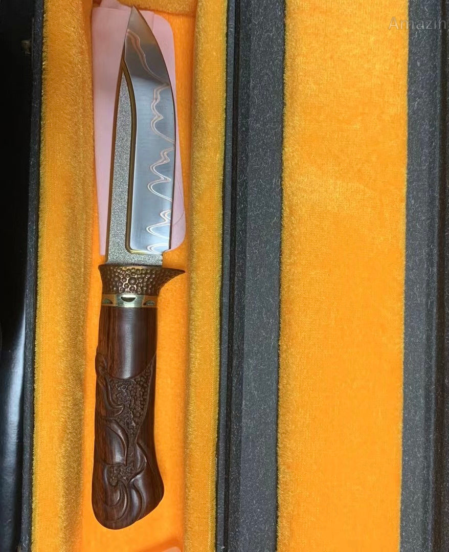 Collectible Handcrafted Copper Damascus Steel Knife Full Tang Desert Ironwood - AK-HT0910-2