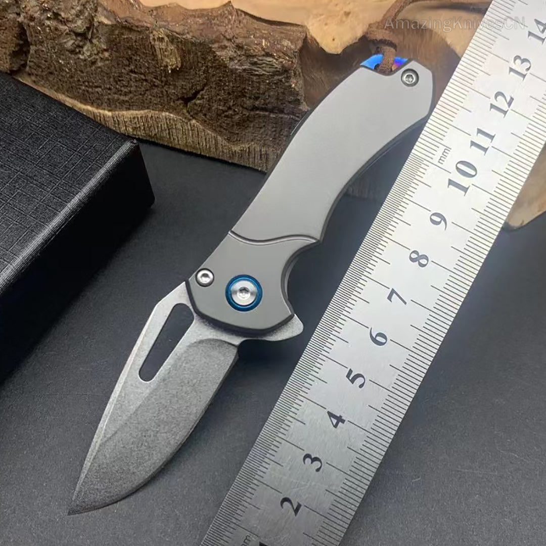 M390 Blade Pocket Knife Titanium Handle with Clip- AK-HT0930