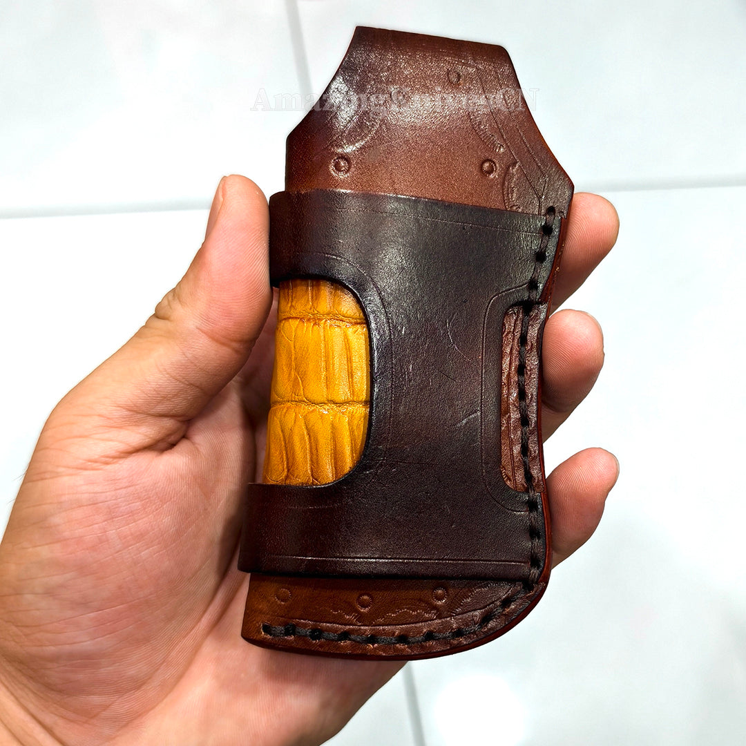 Collectible Feather Knife Folding Pocket Knife Survival Tactical Ball Bearing Flipper with Leather Sheath - AK-HT1010