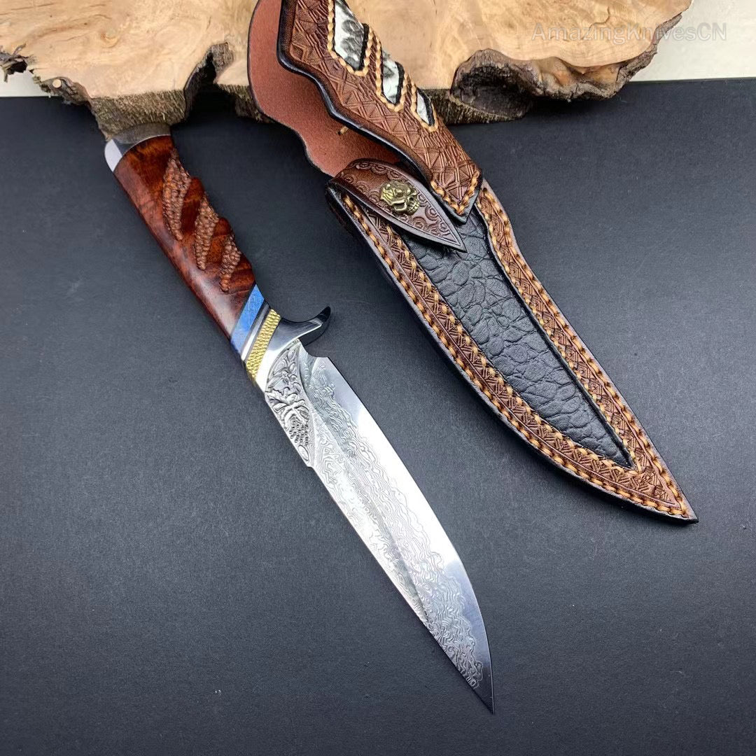 HANDCRAFTED FIXED BLADE JAPANESE VG10 DAMASCUS HUNTING KNIFE -AK-HT0410