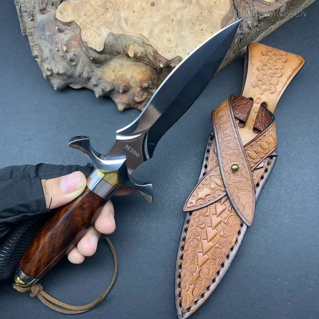 Handmade Dagger M390/Damascus Blade Knife Double Cutting Edge W/ Sheath Wood Edc - AK-HT0613