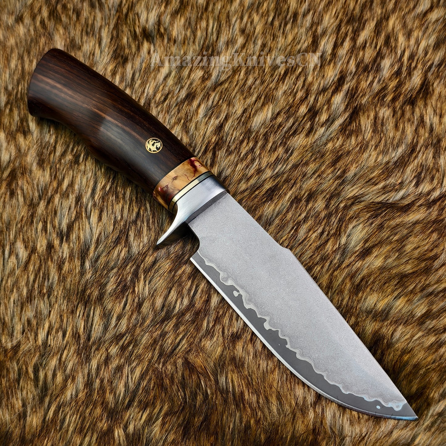 Rare Handforged Damascus Steel Ironwood Straight Hunting Outdoor Knife with Sheath- AK-HT0998