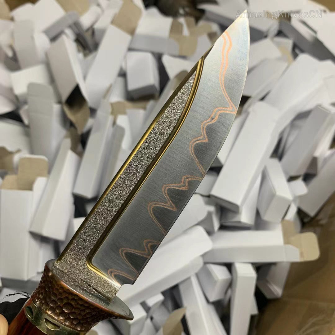 Collectible Handcrafted Copper Damascus Steel Knife Full Tang Desert Ironwood - AK-HT0910-2