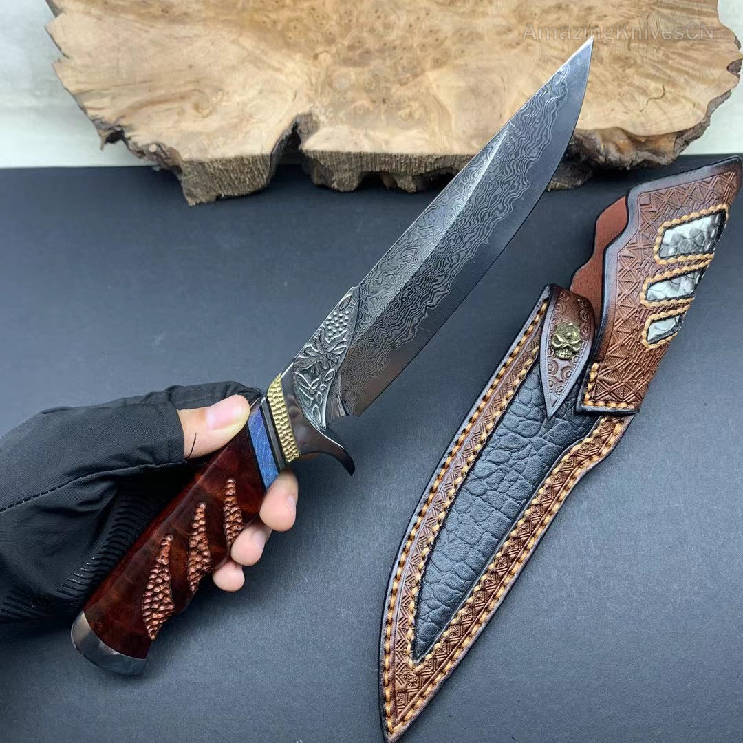 HANDCRAFTED FIXED BLADE JAPANESE VG10 DAMASCUS HUNTING KNIFE -AK-HT0410