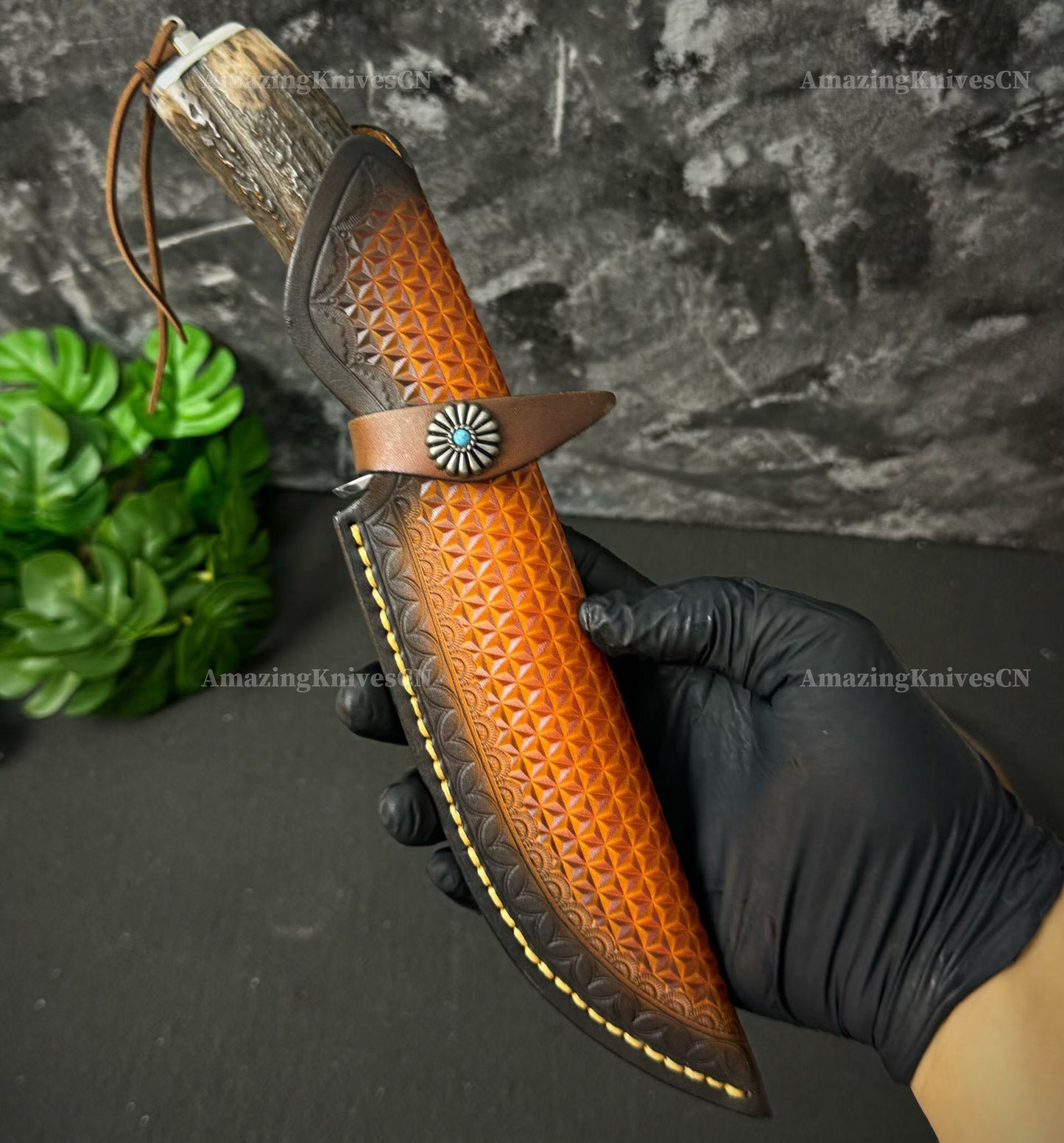 Handmade Japanese Skd-11 Steel Hunting Knife Survival Bowie Knife Full Tang Horn Handle - AK-HT0830