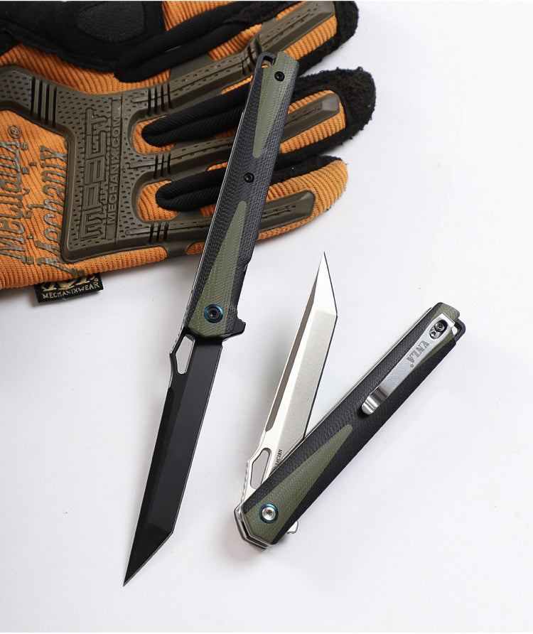 14C28N Steel Pocket Knife G10 Handle Tanto Point Flipper EDC - AK-HT0996