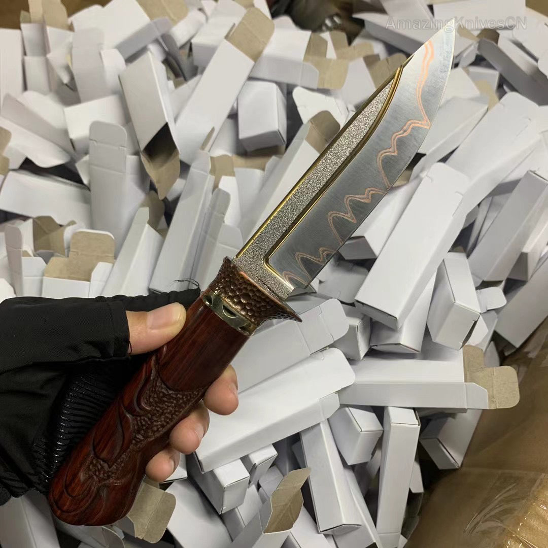 Collectible Handcrafted Copper Damascus Steel Knife Full Tang Desert Ironwood - AK-HT0910-2