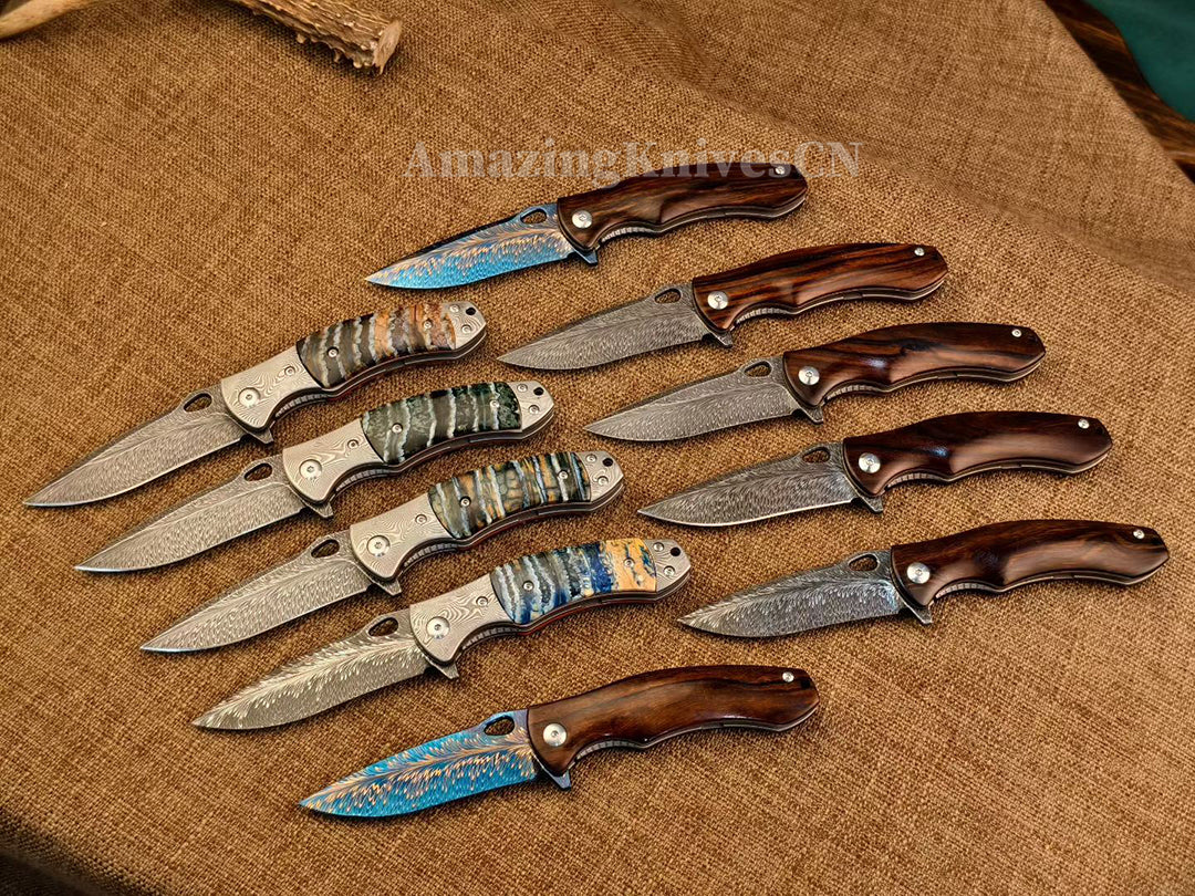 Collectible Feather Knife Folding Pocket Knife Survival Tactical Ball Bearing Flipper with Leather Sheath - AK-HT1010